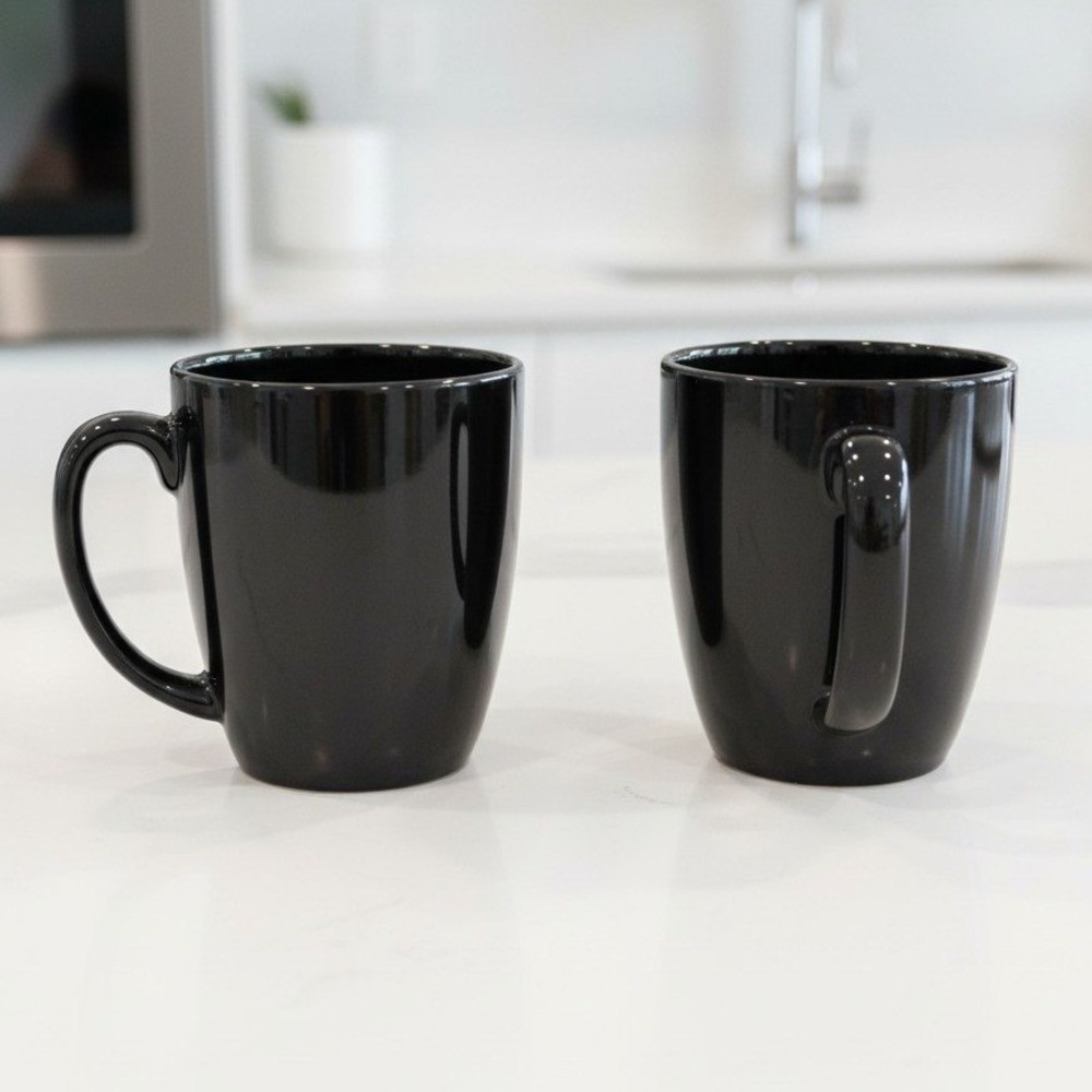 Corelle Coordinates Coffee Cups Mugs Stoneware Set of 2 Black 12 oz